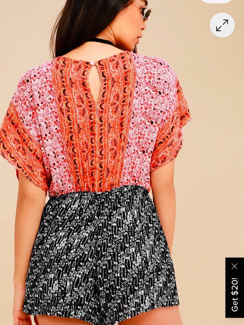 Free People Arizona Mixed Print Romper - Black & Orange - Small - Picture 4 of 9